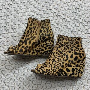 Naughty Monkey Women Brown Wedges Size 8 Upper Leather Animal Leopard Print